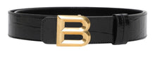 Load image into Gallery viewer, Bally 6305821 B Bold Croc Embossed Logo Buckle Leather Black Belt EU 85/US 34 MSRP $450