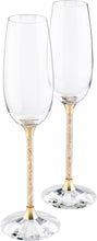 Load image into Gallery viewer, Swarovski Crystal Toasting Flutes Set of 2 Gold Tone 5102143
