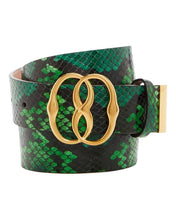 Load image into Gallery viewer, Bally 6304072 Buckle Python-embossed Leather Deep Merald Belt EU 90/US 36 MSRP $520