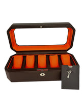 Load image into Gallery viewer, Wolf 458306 Windsor 5 Piece Watch Box in Brown & Orange MSRP $215