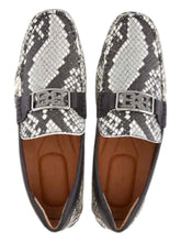 Load image into Gallery viewer, Bally Palan 6301829 Men's White & Black Snake-Effect Leather Loafers MSRP $720
