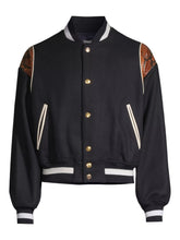 Load image into Gallery viewer, Bally 6305032 Men's Navy Wool-Blend Snakeskin-Embossed Bomber Jacket MSRP $2200