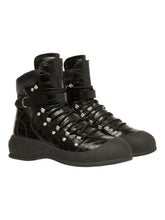 Load image into Gallery viewer, Bally Clyff 6304656 Men's Black Crocodile Embossed Leather Boots MSRP $1100