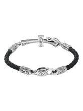 Load image into Gallery viewer, Konstantino Dome Sterling Silver & 18K Gold Blue Spinel Leather Bracelet BKJ701-478-BLK MSRP $990