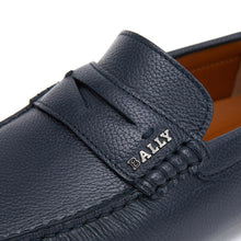 Load image into Gallery viewer, Bally Pavel 6217578 Men's Navy Bovine Printed Leather Driver Shoes MSRP $550