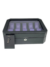 Load image into Gallery viewer, Wolf 458403 Windsor 10 Piece Watch Box in Black & Purple MSRP $315