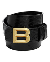 Load image into Gallery viewer, Bally 6305821 B Bold Croc Embossed Logo Buckle Leather Black Belt EU 85/US 34 MSRP $450
