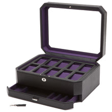 Load image into Gallery viewer, Wolf 458603 Windsor 10 Piece Watch Box with Drawer in Black & Purple MSRP $369