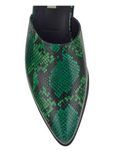 Load image into Gallery viewer, Bally Gyssel 6304145 Men's Multideepemerald Snake Print Leather Mules MSRP $1465
