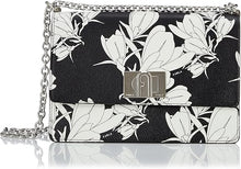 Load image into Gallery viewer, Furla 1927 Mini Crossbody Bag – Black & White Floral Print with Chain Strap