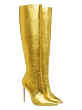 Load image into Gallery viewer, Bally Barbra 6304423 Women's Gold Laminated Knee High Leather Boots MSRP $1850