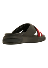 Load image into Gallery viewer, Bally Jake 6300473 Men's Black/Red Calf Plain Leather Sandals MSRP $390