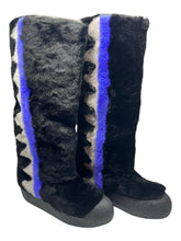 Load image into Gallery viewer, Bally Chiora 6228435 Women's Black/Blue Fur Boots MSRP $1208