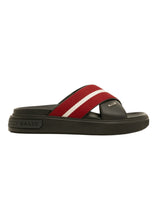 Load image into Gallery viewer, Bally Jake 6300473 Men's Black/Red Calf Plain Leather Sandals MSRP $390