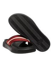 Load image into Gallery viewer, Bally Jake 6300473 Men's Black/Red Calf Plain Leather Sandals MSRP $390