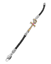Load image into Gallery viewer, Konstantino Dome Silver 18K Gold & Corundum Leather Bracelet BKJ701-538-BLK MSRP $990