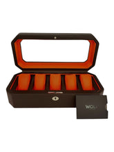 Load image into Gallery viewer, Wolf 458306 Windsor 5 Piece Watch Box in Brown & Orange MSRP $215