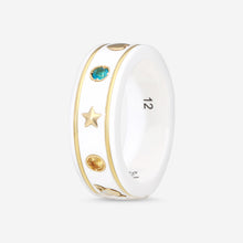 Load image into Gallery viewer, GUCCI Icon Thin Band 18kt Yellow Gold, Zirconia and Topaz Ring YBC527095001 MSRP $1,100