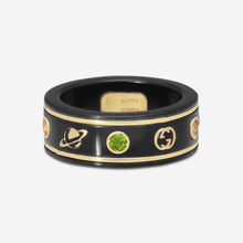 Load image into Gallery viewer, GUCCI Icon Thin Band 18kt Yellow Gold, Black Synthetic Corundum and Topaz Ring YBC527095002 MSRP $1,100