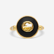 Load image into Gallery viewer, GUCCI Yellow Gold, Onyx and Diamond 12mm Small Ring YBC786547001 MSRP $2480