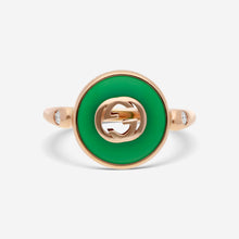 Load image into Gallery viewer, Gucci 18K Rose Gold, Green Agate, and Diamond Ring YBC786547002 MSRP $2480