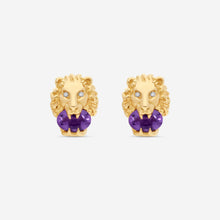 Load image into Gallery viewer, Gucci Lion Head 18K Yellow Gold, Amethyst & Diamond Earrings YBD609866002 MSRP $3,520