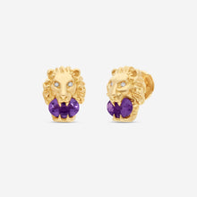 Load image into Gallery viewer, Gucci Lion Head 18K Yellow Gold, Amethyst & Diamond Earrings YBD609866002 MSRP $3,520