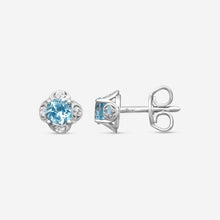 Load image into Gallery viewer, Gucci 18K White Gold Blue Topaz Interlocking G Stud Earrings MSRP $1,050 YBD662427004