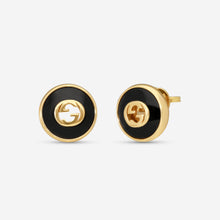 Load image into Gallery viewer, Gucci 18K Yellow Gold and Onyx Stud Earrings 12mm YBD786554001 MSRP $2,200