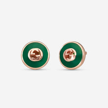Load image into Gallery viewer, Gucci 18K Rose Gold and Onyx Stud Earrings 12mm YBD786554002 MSRP $2,200