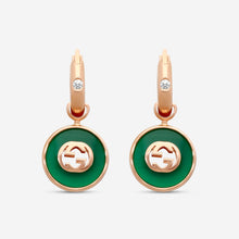 Load image into Gallery viewer, Gucci 18K Rose Gold Green Agate and Diamond Drop Earrings MSRP $2,950 YBD786563002