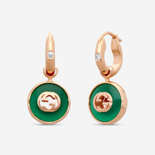 Load image into Gallery viewer, Gucci 18K Rose Gold Green Agate and Diamond Drop Earrings MSRP $2,950 YBD786563002