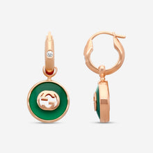 Load image into Gallery viewer, Gucci 18K Rose Gold Green Agate and Diamond Drop Earrings MSRP $2,950 YBD786563002