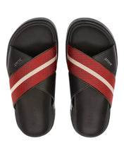 Load image into Gallery viewer, Bally Jake 6300473 Men's Black/Red Calf Plain Leather Sandals MSRP $390