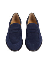 Load image into Gallery viewer, Bally Windsor 6308971 Men's Peacoat Blue Suede Leather Penny Loafers MSRP $1100