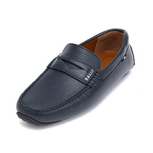 Load image into Gallery viewer, Bally Pavel 6217578 Men's Navy Bovine Printed Leather Driver Shoes MSRP $550