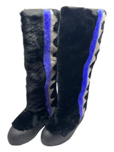 Load image into Gallery viewer, Bally Chiora 6228435 Women's Black/Blue Fur Boots MSRP $1208