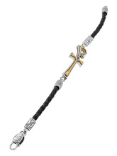 Load image into Gallery viewer, Konstantino Dome Sterling Silver & 18K Gold Blue Spinel Leather Bracelet BKJ701-478-BLK MSRP $990