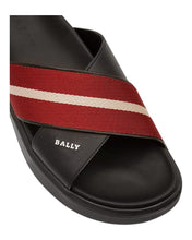 Load image into Gallery viewer, Bally Jake 6300473 Men's Black/Red Calf Plain Leather Sandals MSRP $390