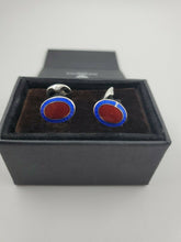 Load image into Gallery viewer, New Deakin and Francis Sterling Silver Red & Royal Blue Enamel Oval Cufflinks
