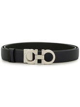 Load image into Gallery viewer, NEW SALVATORE FERRAGAMO Double Gancini Thin Women's 674261 Black/Blue Belt Size 100 MSRP $415