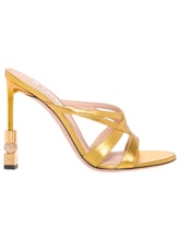 Load image into Gallery viewer, Bally Carolyn 6304041 Gold Strappy Slip On Leahter Sandals MSRP $1200
