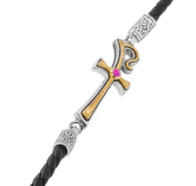 Load image into Gallery viewer, Konstantino Dome Silver 18K Gold &amp; Corundum Leather Bracelet BKJ701-538-BLK MSRP $990
