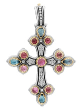 Load image into Gallery viewer, Konstantino 18K Silver &amp; Stones Cross Pendant &amp; Chain STMK6899-999-CAB MSRP $2150
