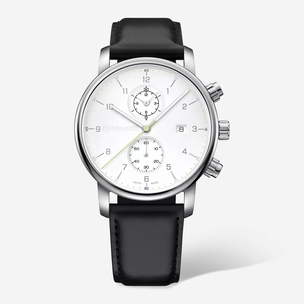 WENGER Swiss Army 01.1743.123 Urban Classic White Dial Chronograph Watch 42mm MSRP $330