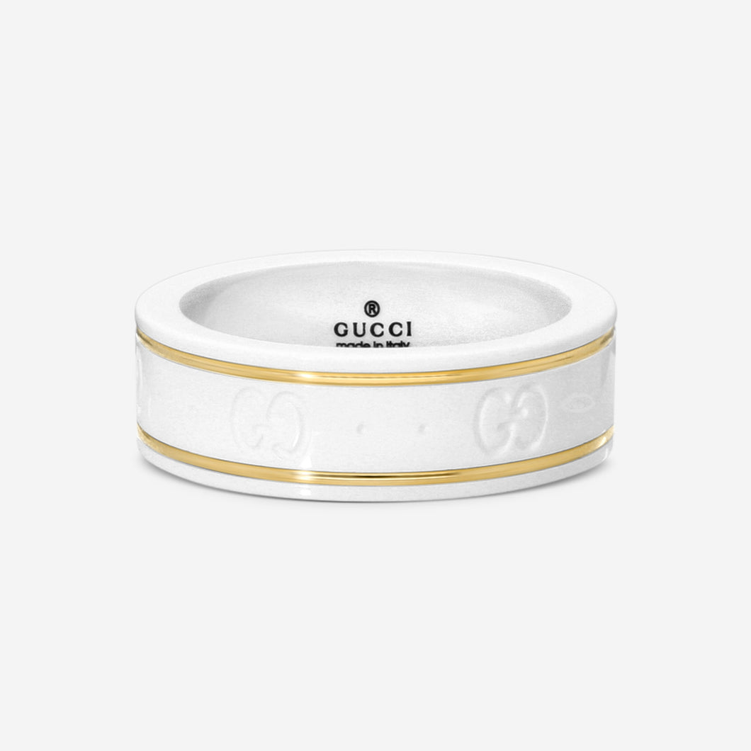 GUCCI Icon Thin Band 18kt Yellow Gold and Zirconia Ring YBC325964001 MSRP $770
