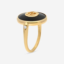 Load image into Gallery viewer, Gucci Interlocking 18K Yellow Gold Onyx Diamond Ring YBC786604001 MSRP $2,480
