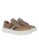 Load image into Gallery viewer, Bally Cruise 6310053 Men's Deep Sepia Stripe-Detail Leather Sneakers MSRP $685
