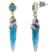 Load image into Gallery viewer, Konstantino Anthos Sterling Silver 18K Yellow Gold &amp; Blue Spinel Drop Earrings SKMK3212-478 MSRP $1300
