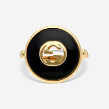 Load image into Gallery viewer, Gucci Interlocking 18K Yellow Gold Onyx Diamond Ring YBC786604001 MSRP $2,480
